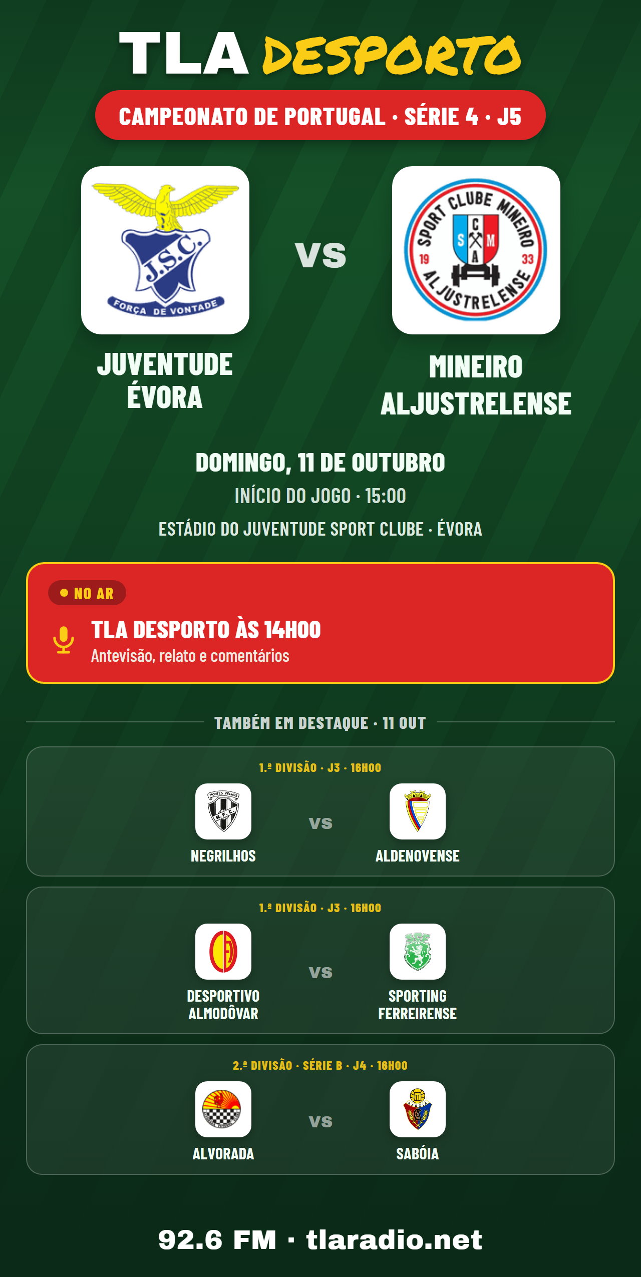 Juventude Évora vs Mineiro Aljustrelense - Campeonato de Portugal, Série 4, Jornada 5